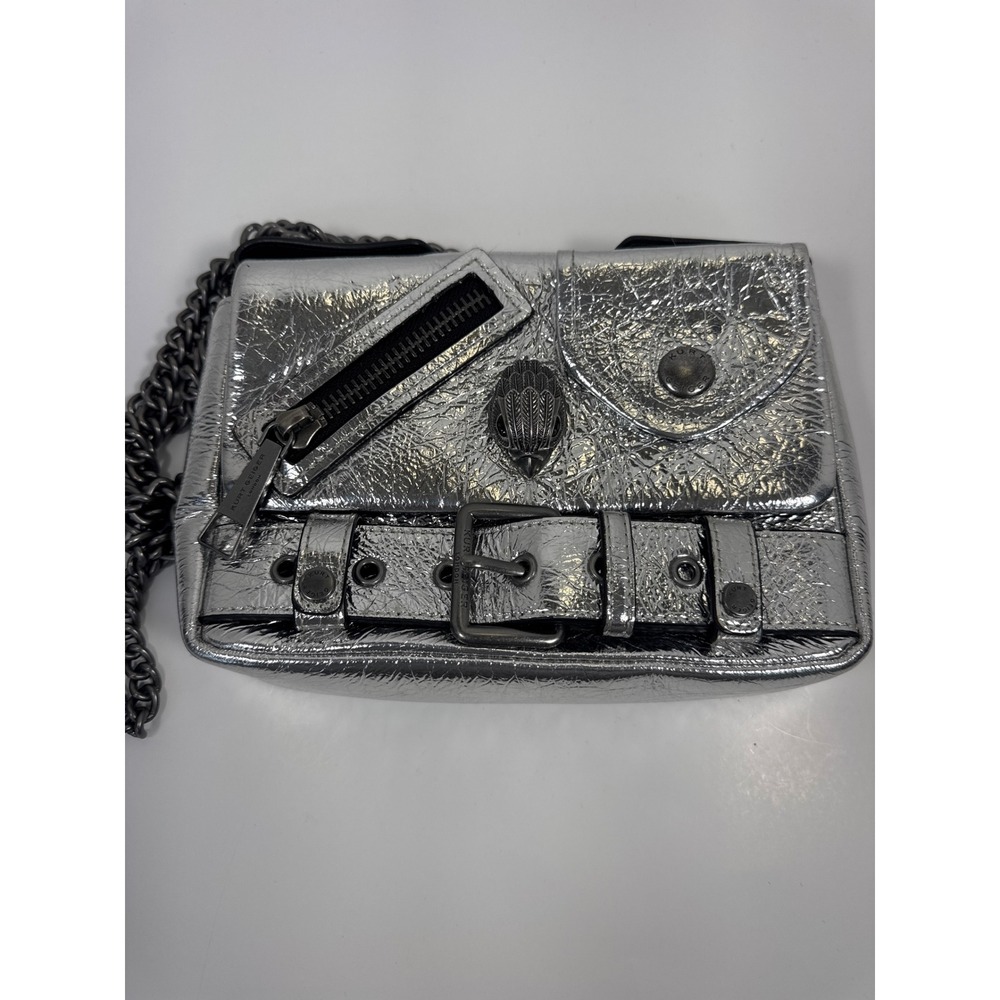 Kurt Geiger London Kensington Biker Crossbody Bag Metallic Crinkle Leather